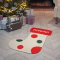 Tapis de sol en forme de chaussette de Noël avec pois rouges et verts pour déco festive - 60x90cm