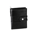 Vertical black genuine leather wallet with silver metal snap closure and RFID card holder - No Chain / Black