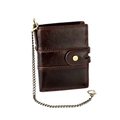 Men's dark brown top grain leather wallet with anti-theft chain and RFID protection - With Anti-theft Chain / Coffee
