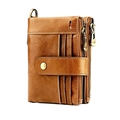 Retro brown crazy horse leather RFID wallet with multi-card slots and secure metal buckle - With Hook / Brown