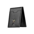 Portafoglio bifold sottile in pelle nera con blocco RFID e logo scudo in metallo - Nero