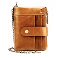 Brown crazy horse leather men's RFID wallet with anti-theft chain and coin pocket - With Anti-theft Chain / Light Hazel