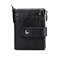 Men's black crazy horse leather wallet with RFID blocking, card slots and zipper pouch - With Hook / Black