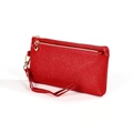 Pochette in pelle rossa a grana con doppia zip dorata e ciondoli a forma di cuore - Rosso