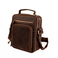 Vintage dark brown crazy horse leather crossbody bag with multiple zip pockets - Coffee