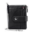 Black crazy horse leather RFID wallet with metal chain and triple color detail - With Anti-theft Chain / Black