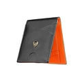 Slanke tweekleurige lederen portemonnee in zwart en oranje met gouden embleem - Oranje
