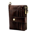 Dark brown vintage RFID blocking crazy horse leather wallet for men with secure zippers - With Hook / Coffee