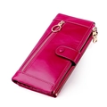 Rose red vintage leather long wallet for women with RFID blocking and metal zippers - Rose Red