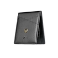 Slanke zwarte lederen bifold portemonnee met goud logo en RFID-blokkering - Zwart