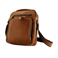 Vintage crazy horse leather crossbody bag for men in retro saddle brown finish - Brown