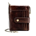 Men's vintage dark brown crazy horse leather wallet with RFID chain and card slots - With Anti-theft Chain / Coffee