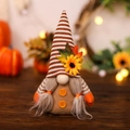 Herbstlicher Zwerg mit gestreifter Strickmütze und Sonnenblume in warmer Dekoration - Weiblich (Zöpfe)