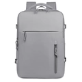Vista frontale di uno zaino porta pc grigio chiaro impermeabile con tasche a zip - Grigio