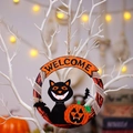 Halloween wooden round sign with black cat and pumpkin, festive Welcome door hanging - Black Cat Pumpkin Style (A25-009)