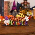 Décoration de table Happy Halloween en bois avec gnome citrouille et petit fantôme - Style HAPPY HALLOWEEN (B25-009)