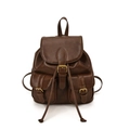 Mochila de viaje vintage en cuero marrón oscuro con bolsillos con hebilla y cordón - Café Claro