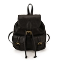 Mochila de viaje vintage en cuero negro con hebillas doradas y bolsillos frontales - Negro