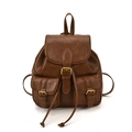 Mochila de viaje vintage en cuero marrón con bolsillos frontales y hebillas metálicas - Marrón