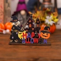 Halloween Holz-Tischdeko mit Hexe, Gruselschloss und Kürbisfiguren für Wohnkultur - Hexe Holzornament