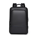 Waterproof black leather business backpack with USB charging port and large capacity - Black