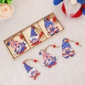 Set of 6 Independence Day wooden gnome ornaments with American flag star and stripe designs - Style C 3-Grid Wooden Pendants