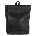 Mochila retro de cuero negro para hombre con diseño cuadrado minimalista y textura - Negro
