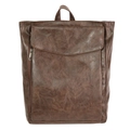 Mochila vintage de cuero sintético marrón con bolsillo de solapa y diseño rectangular - Marrón