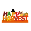 Décoration Happy Harvest en bois avec citrouilles et chapeau pour Thanksgiving - Style de lettre