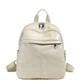 Sac à dos léger en cuir synthétique beige avec plusieurs poches et poignée supérieure - Beige