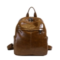 Sac à dos vintage marron foncé en similicuir huilé avec plusieurs poches et fini brillant - Marron