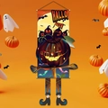 Suspension de porte épouvantail citrouille Halloween avec longues jambes et bannière - Citrouille sombre