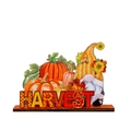 Decorazione da tavolo autunnale in legno con gnomo, zucche e scritta Harvest - Ornamento in Legno Gnomo (HARVEST)