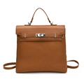 Zaino vintage in pelle marrone con chiusura a scatto argento e manico superiore - Marrone