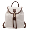 Large capacity canvas backpack with brown leather trim and retro gold metal buckle - Off White