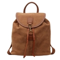 Brown matte suede backpack with leather trim and drawstring for a vintage retro look - Brown