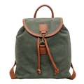 Large capacity matte leather backpack in dark green with brown trim and metal clasp - Green