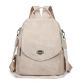 Beige soft faux leather backpack for women with floral pattern strap and vintage metal lock - Off White