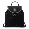 Detail of black frosted leather backpack with drawstring closure and golden metal hook - Black