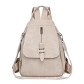 Minimalist beige PU leather backpack with vertical zipper and geometric straps - Off White