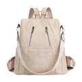 Large capacity beige backpack for women with decorative zippers and geometric woven strap - Off White