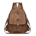 Zaino vintage marrone in pelle PU con tracolla intrecciata e cerniera in metallo - Marrone