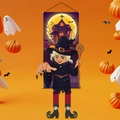 Bannière Halloween avec design sorcier et château pour décoration de fête extérieure - Sorcière jeteuse de sorts