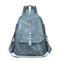 Zaino da donna in morbida pelle PU blu nebbia con tracolla tessuta in stile etnico - Blu