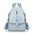 Zaino celeste in ecopelle con trama denim e spallacci regolabili per il tempo libero - Azzurro
