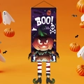 Bannière Halloween violette à longues jambes avec citrouille, chauve-souris et BOO! - Berserker à la citrouille