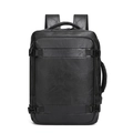 Schwarzer Herren Rucksack mit Litchi-Textur, Seitenschnallen und großem Fassungsvermögen - Schwarz