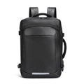 Zaino business nero in pelle con striscia riflettente e scomparto per laptop da ufficio - Nero