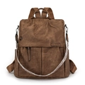 Brown vintage faux suede backpack with a decorative geometric pattern shoulder strap - Brown