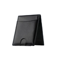 Minimalist black leather slim bifold wallet with RFID blocking and thumb card slot - Pure Black (9652#) / Black